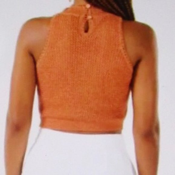 BCBG MAXAZRIA CROCHET KNIT TURTLENECK CROP TOP - Picture 2 of 7